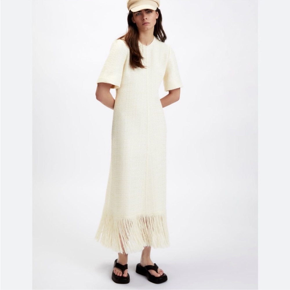 Zara tweed ivory fringe dress